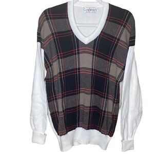 Clark & Gregory Men's Sz Lrg White Black Red Plaid Cotton Scotland Knit Sweater